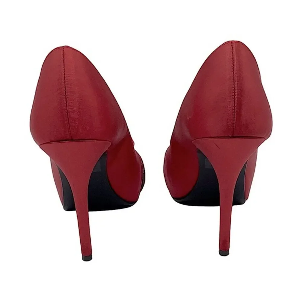 Kelly & Katie Red Satin Peep Toe Heels Rosette Detail, Size 7.5 - Picture 5 of 7